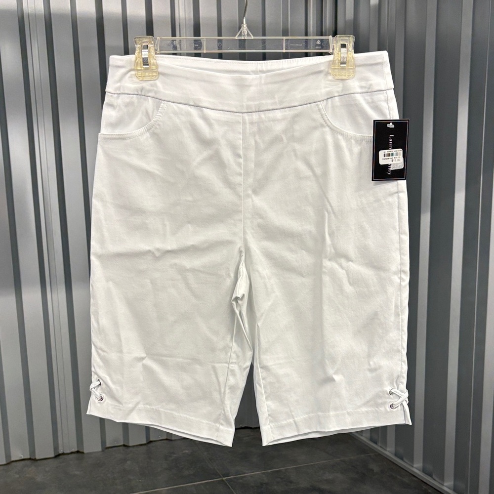 Women's White Bermuda Shorts with Side Lace Detail